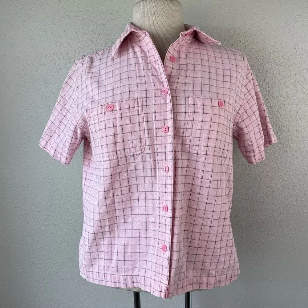 Christopher & Banks Pink Plaid Button Down Shirt Size S EUC